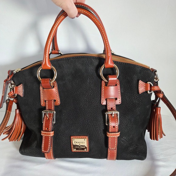 Dooney & Bourke Handbags - Dooney & Bourke Black Suede Leather Satchel Crossbody Bag‎ Tassels & Dust Bag
